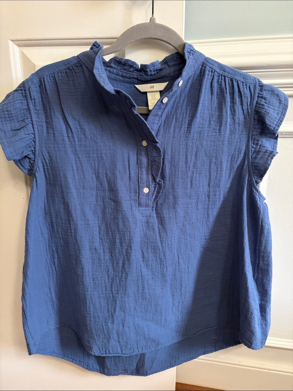 H&M Blue Ruffle-Detail Button Front Top